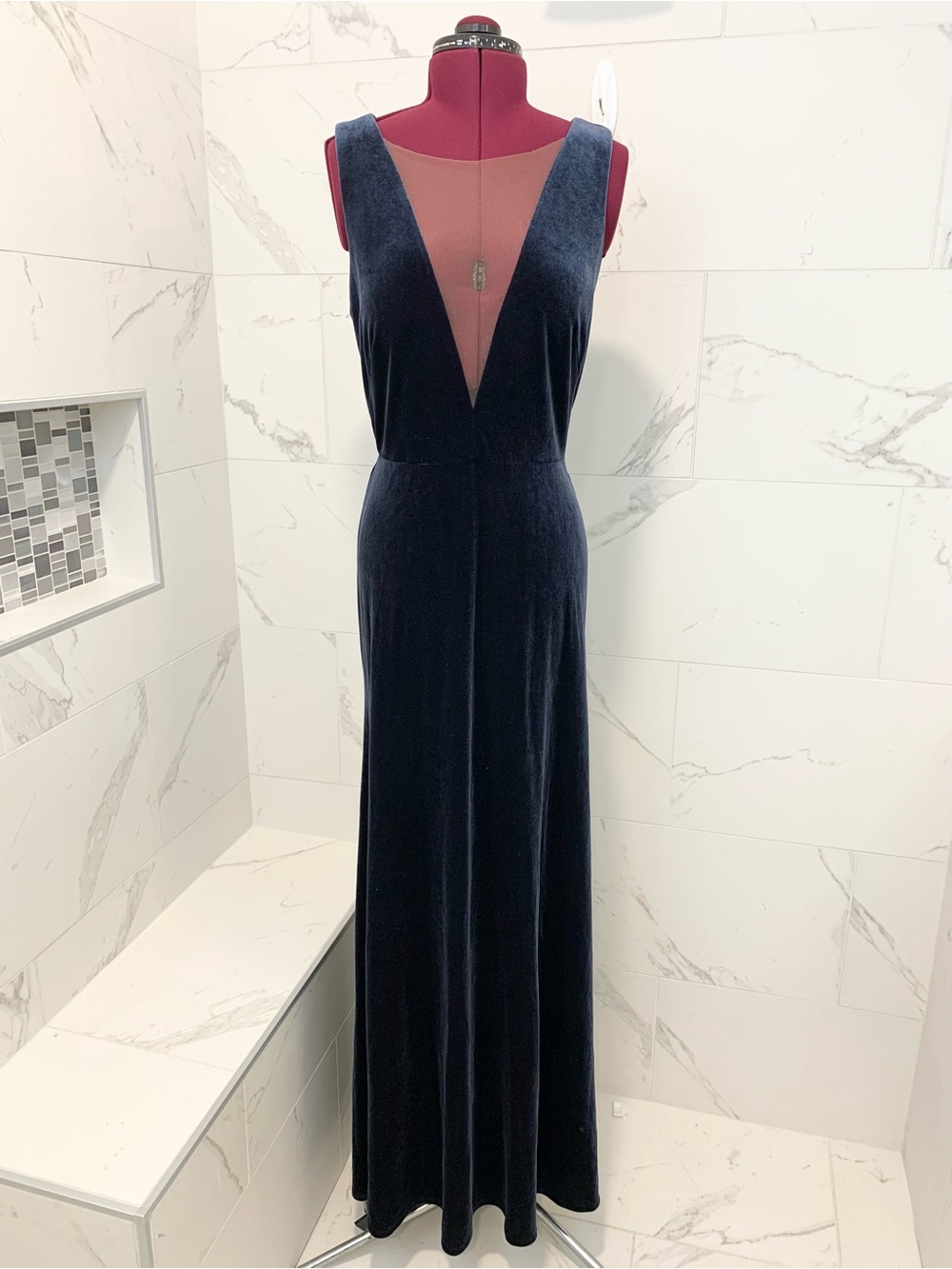 Jenny Yoo Dress V-Neck Navy Velvet Evening Gown 12 - Picture 4 of 15